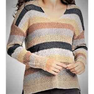 Knox Rose Women's Multi Striped V-Neck Pullover Sweater - SIZE 1X